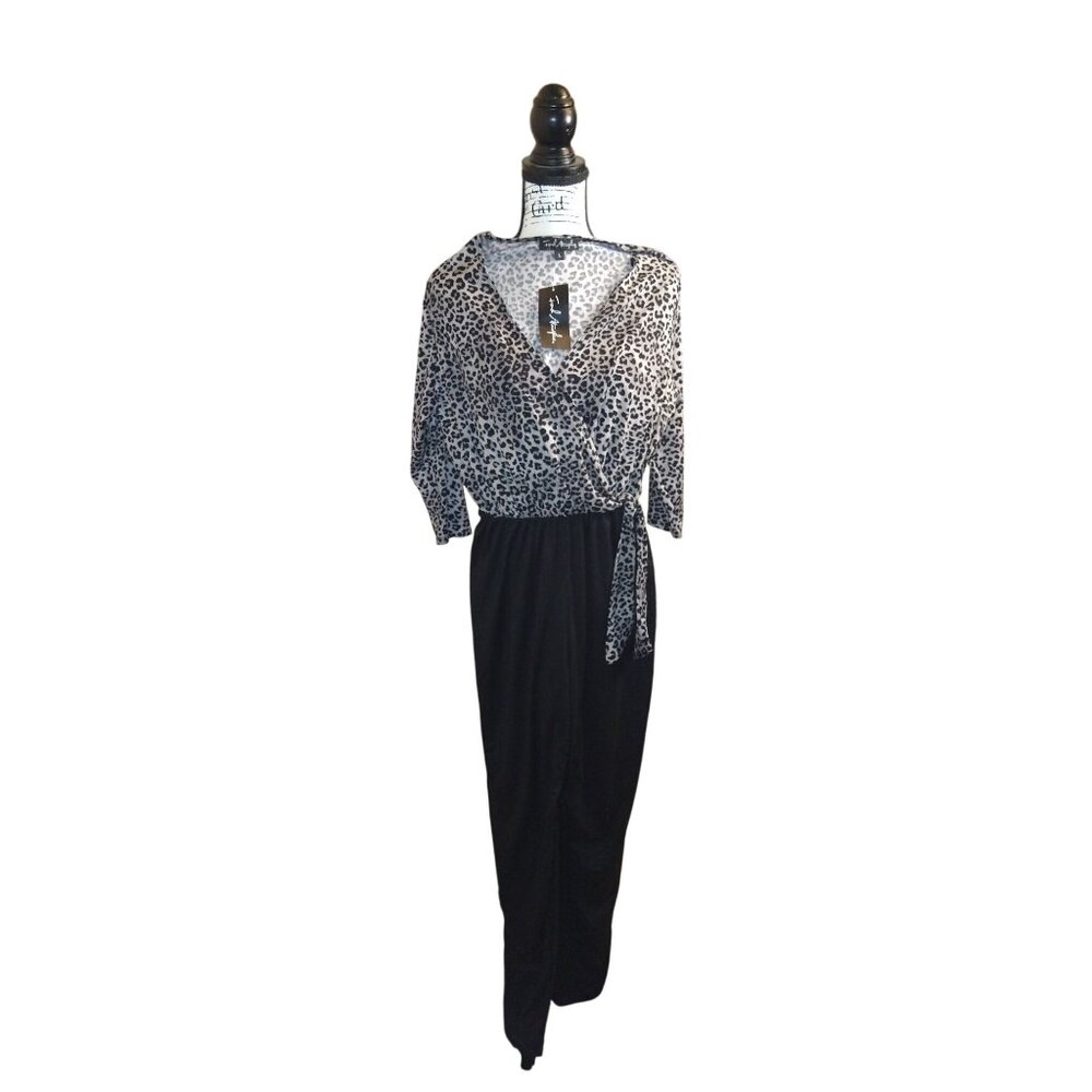 French Atmosphere Womens Leopard Print Long-Sleeve Top L Polyester/Spandex Made - Picture 2 of 13